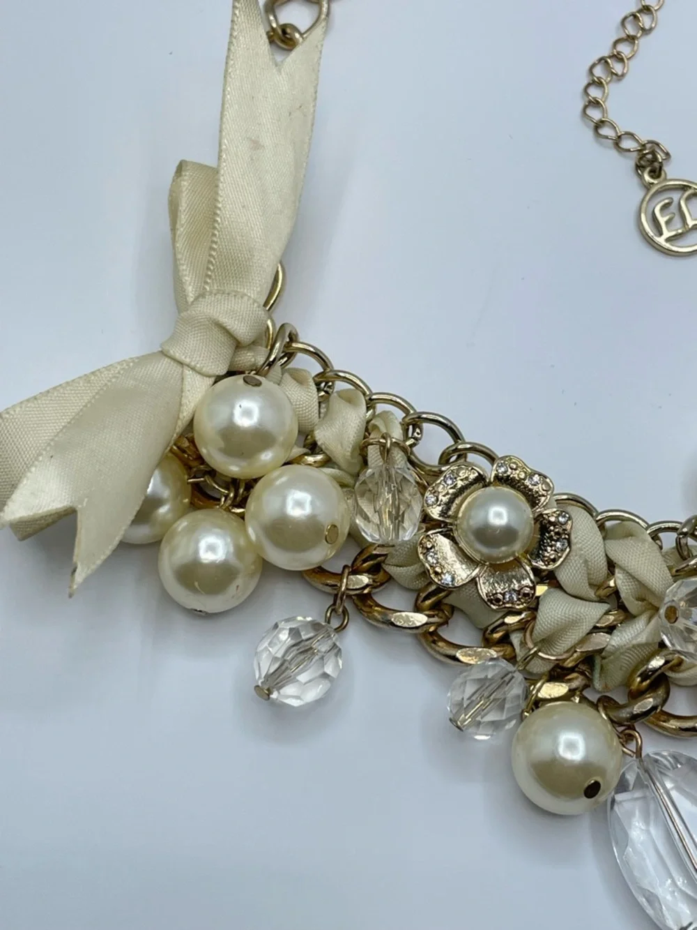 Erica Lyons Gold Faux Pearl Crystal Statement Necklace Bib Bold Weighted